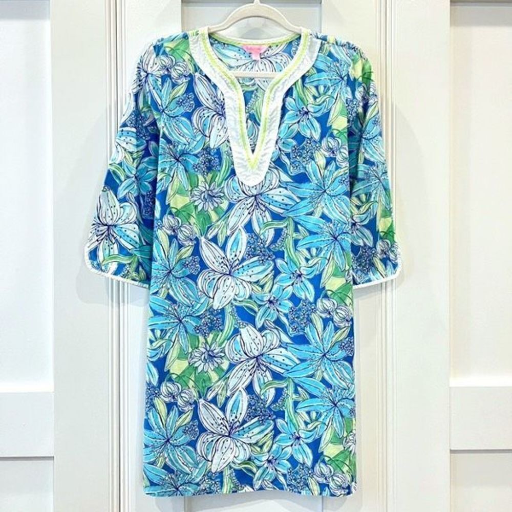 Lilly Pulitzer Women’s Small Pick of the Bunch Caftan Blue Midi Dress Cotton